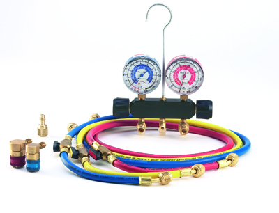 R134a Manifold - (3) 5`/150cm Hoses 14mm SNAP Couplers