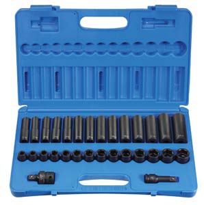 1/2 In 6 Pt Drive Standard & Deep Metric Impact Socket Set - 30-