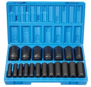 1/2 In Dr 12-Pt Deep Fractional Impact Socket Set - 19-Pc