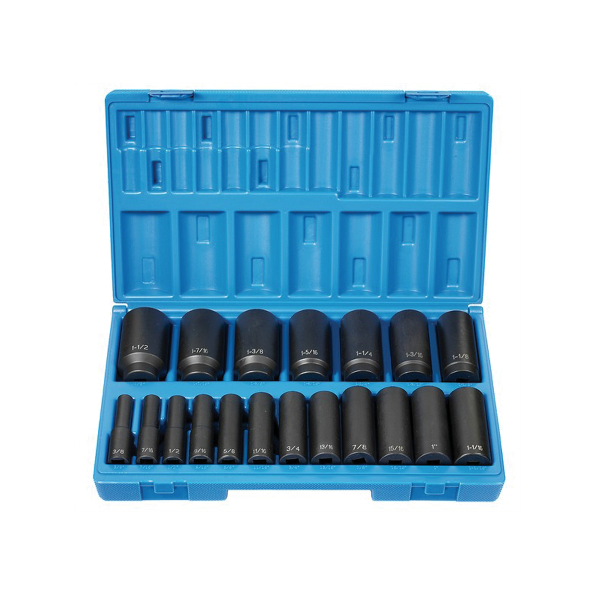 19 Piece 1/2" Drive 12 Point Deep Fractional Impact Socket Set