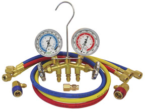 Dual R-12/R-134A Brass Manifold Gauge Set