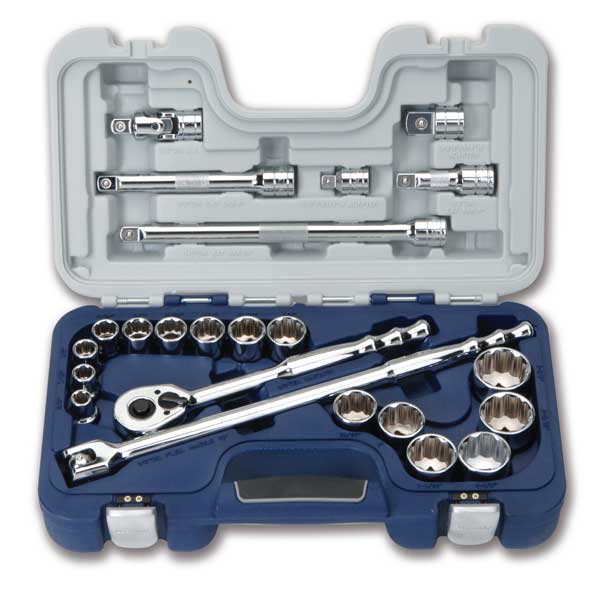 23 pc 1/2" Drive -Point SAE Shallow Basic Tool Set Rugged Case S