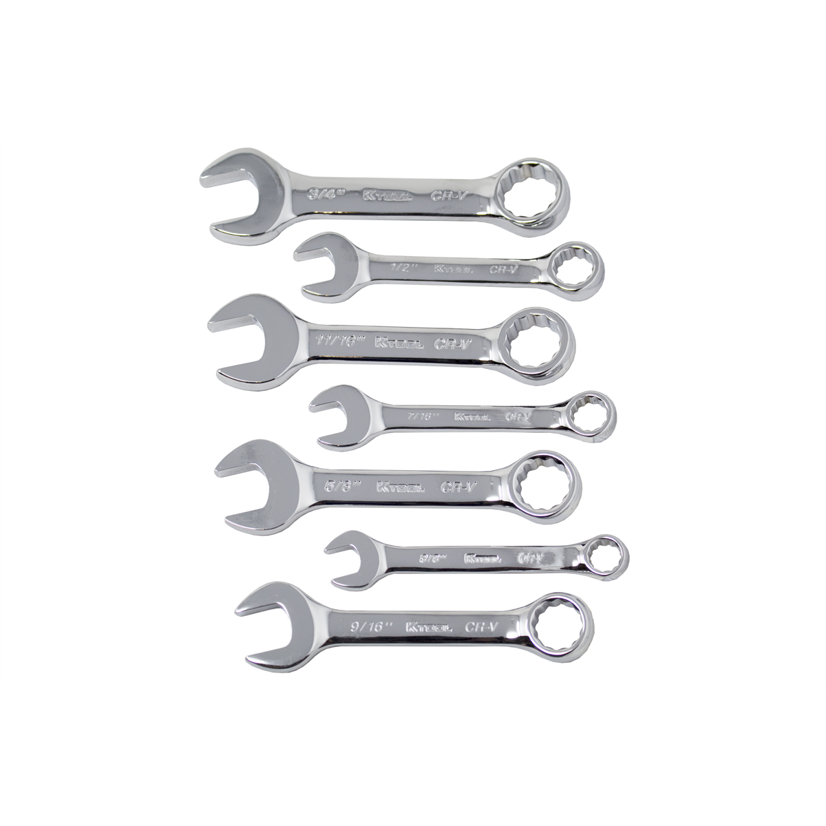 Short High Polish Fractional Combination Wrench Set - 7-Pc