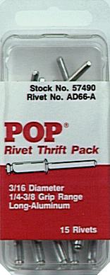 POPSet Aluminum Rivet / Aluminum Mandrel 3/16 Dia, 1/4-3/8 In