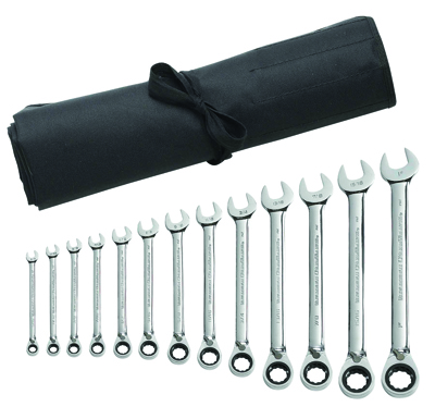 Reversible Combination Ratcheting Wrench Set Roll Fractional SAE