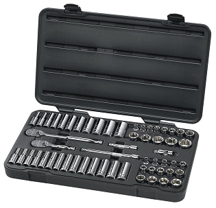 3/8 Inch Drive SAE Metric 6 Pt Standard & Deep Socket Set 57 Pc