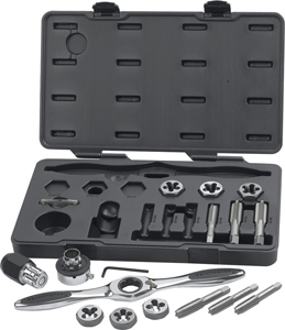 Fractional SAE Large Ratcheting Tap and Die Set 17 Pc