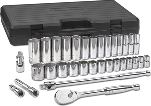 33 Pc. SAE 6Pt. Standard & Deep Socket Set 1/2" DRIVE