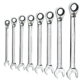 8 Pc. Reversible Combination Ratcheting Wrench Set METRIC