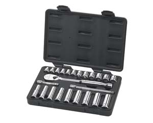 24 Pc. METRIC 6 Pt. & 12 Pt. Standard & Deep Socket Set 3/8" DRI