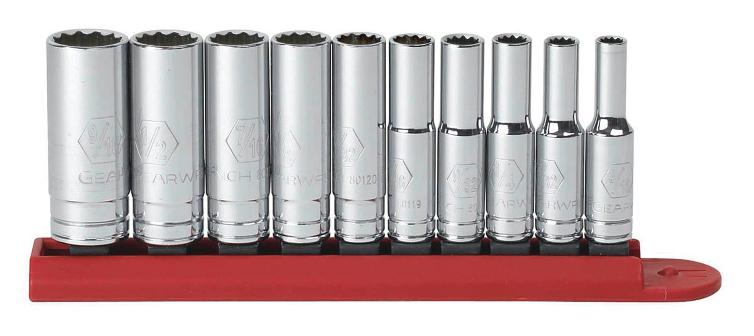 1/4 Inch Drive Fractional SAE 12 Pt Deep Socket Set 10 Pc