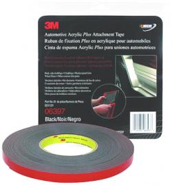 Automotive Acrylic Plus Attachment Tape, Black, 1/2 Inch X 10 Ya