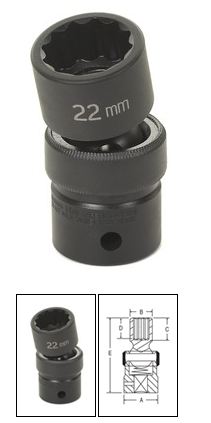 1/2" Drive x 17mm Standard Impact Swivel Universal Socket- 12 P