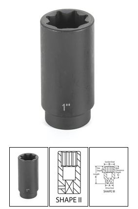 1/2" Drive x 3/4" Deep - 8 Point Impact Socket