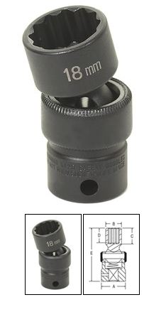 3/8 Inch 12 Point Standard Universal Impact Swivel Socket 11mm