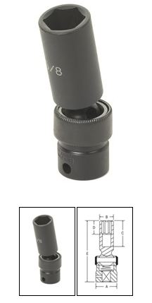 3/8 Inch Deep Universal Impact Swivel Socket 20mm