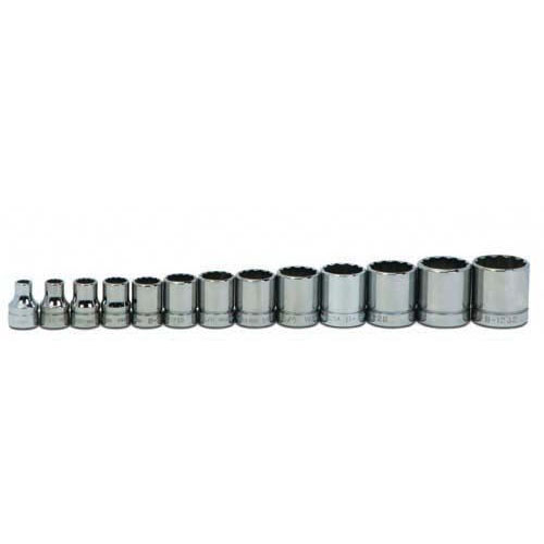 13 pc 3/8" Drive 12-Point SAE Shallow Socket Set on Rail and Cli