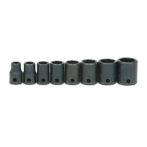 8 pc 3/8" Drive 6-Point SAE Shallow Socket Set on Rail and Clips
