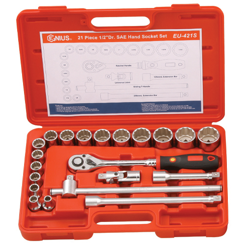 21PC 1/2" Dr. SAE Hand Socket Set