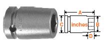 1/2" Square Drive Socket, SAE 1 5/8" Hex Opening