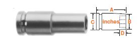 3/8" Square Drive Socket, SAE 1/2" Hex Opening 1 1/2" Overall Le