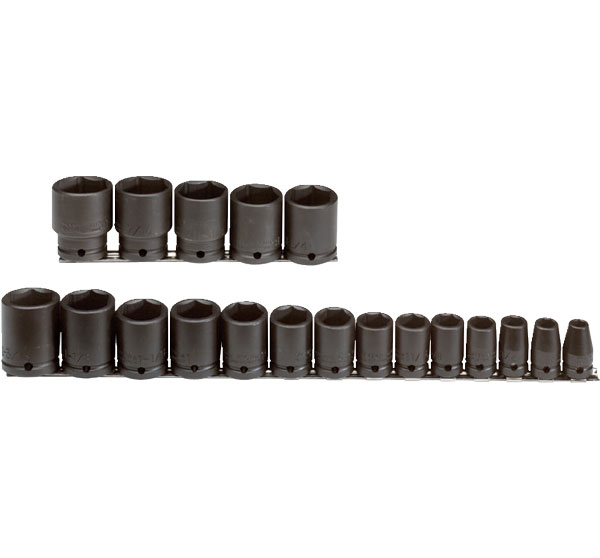 1/2 Inch Drive Fractional SAE 6 Pt Impact Socket Set 19 Pc