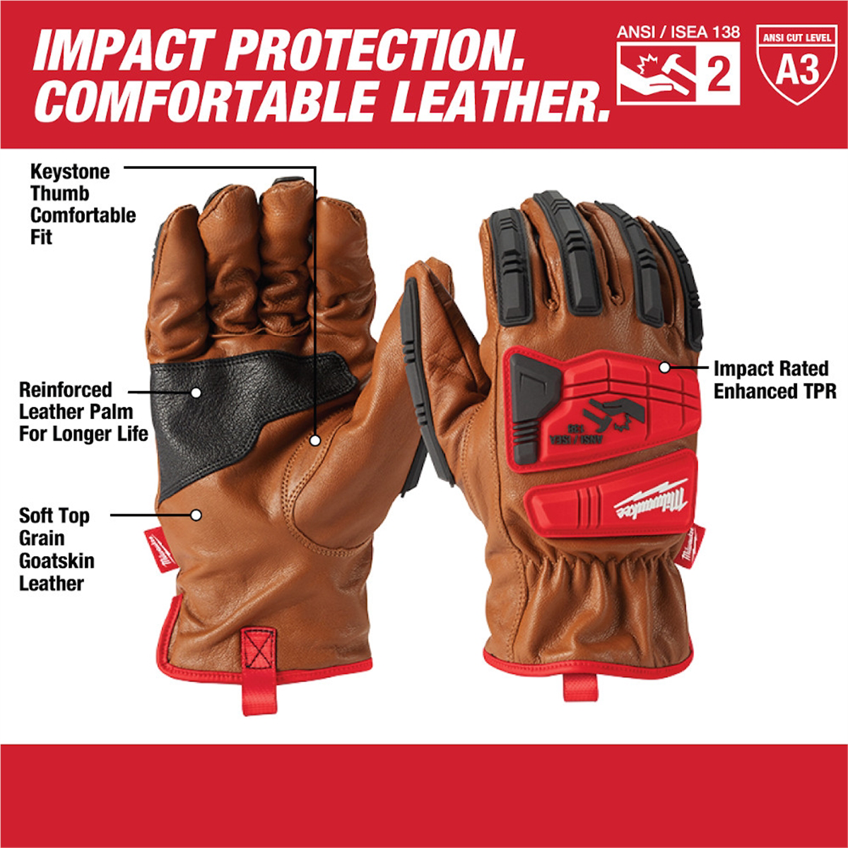 Impact Cut Level 3 Goatskin Leather Gloves - L