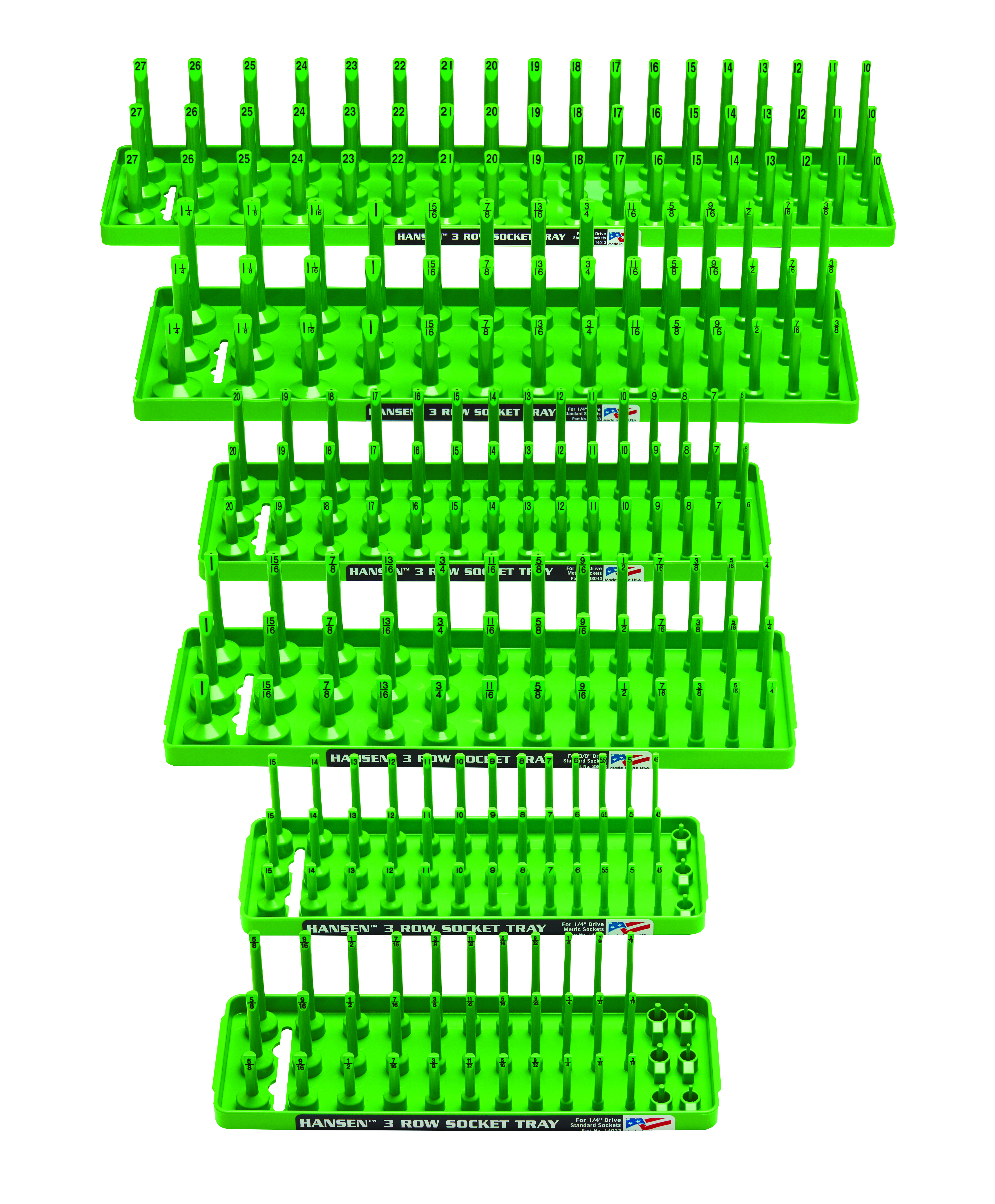 6 Piece 3 Row Socket Tray Set - Green