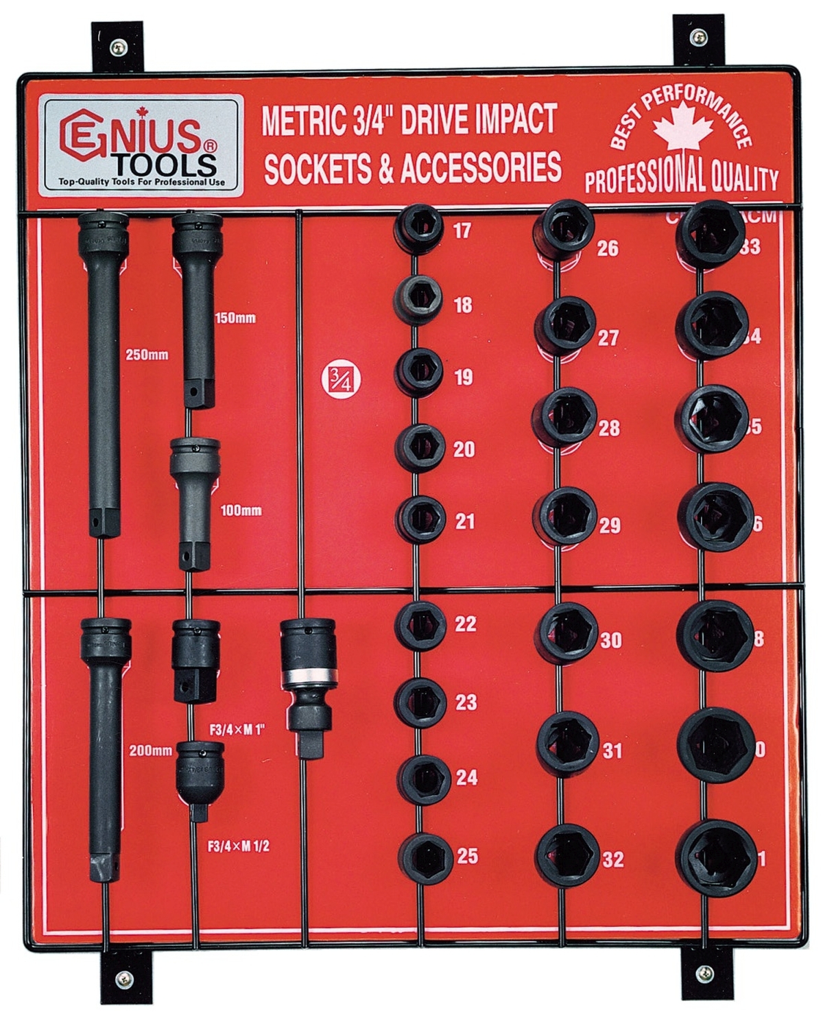 30PC 3/4" Dr. Impact Sockets Display Board