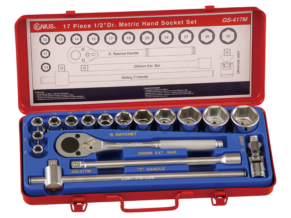 17PC 1/2" Dr. Metric Hand Socket Set