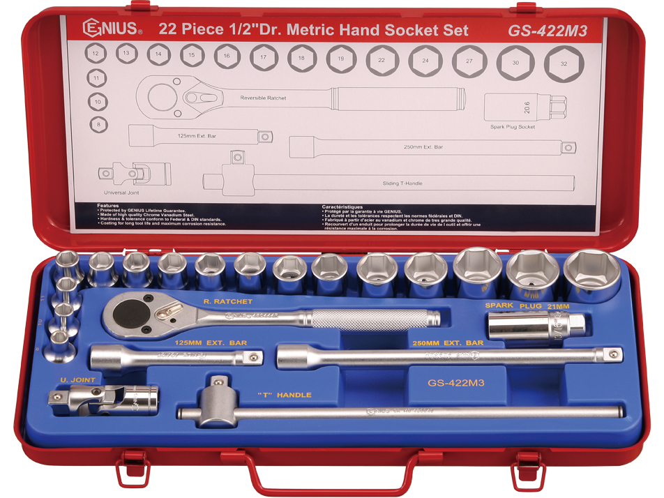 22PC 1/2" Dr. Metric Hand Socket Set