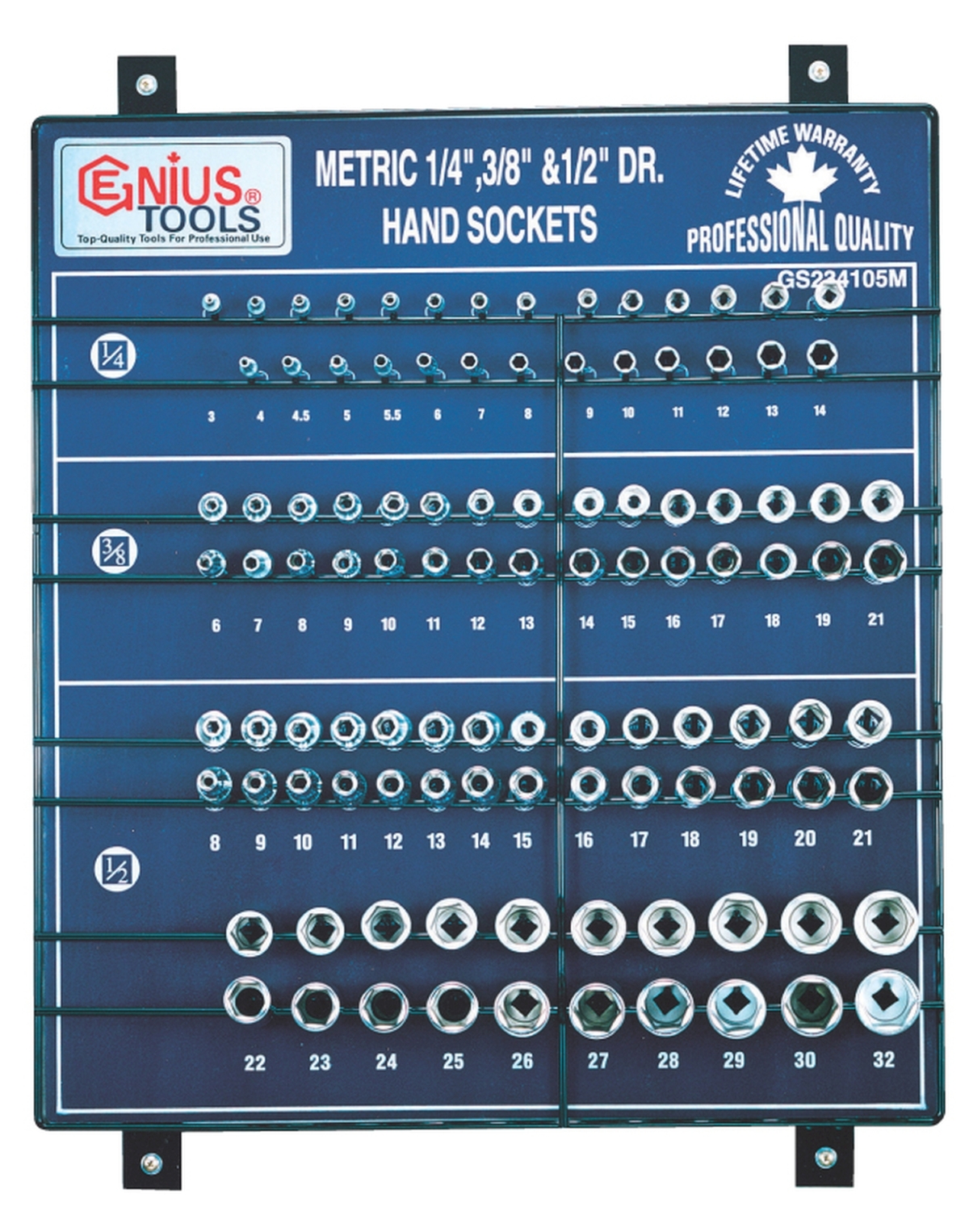 105PC 1/4,3/8 & 1/2" Dr. Sockets Display Board