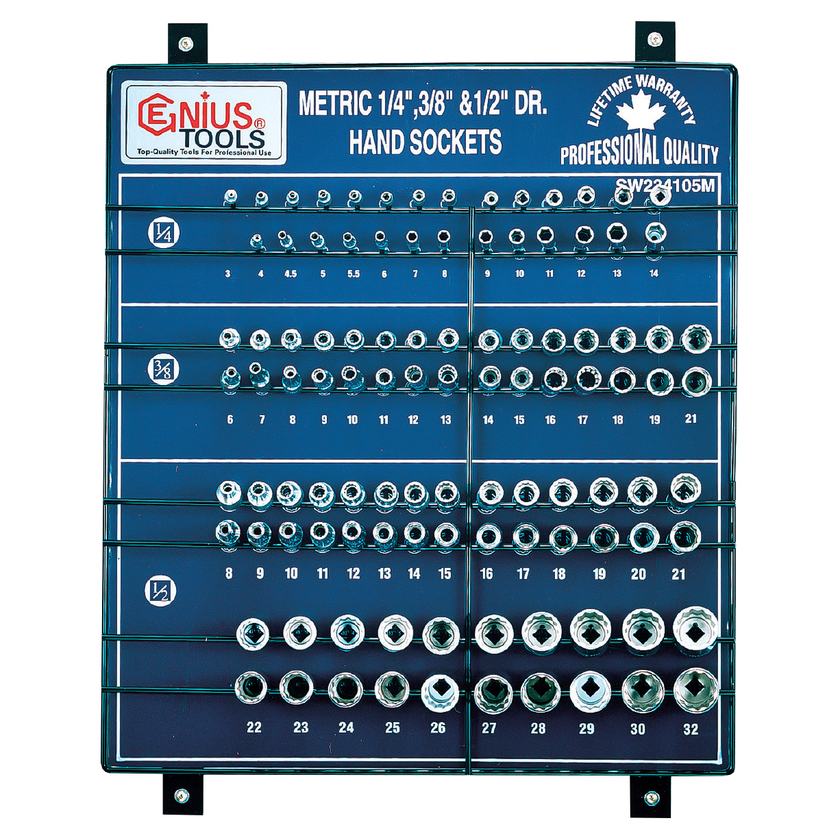 105PC 1/4,3/8 & 1/2" Dr. Sockets Display Board