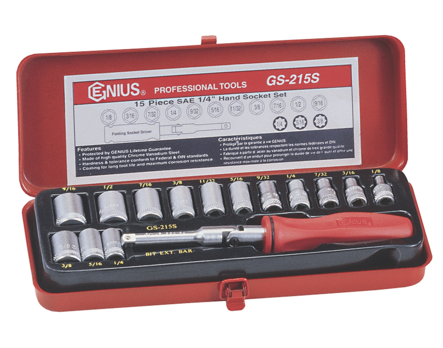 15PC 1/4" Dr. Hand Socket Set