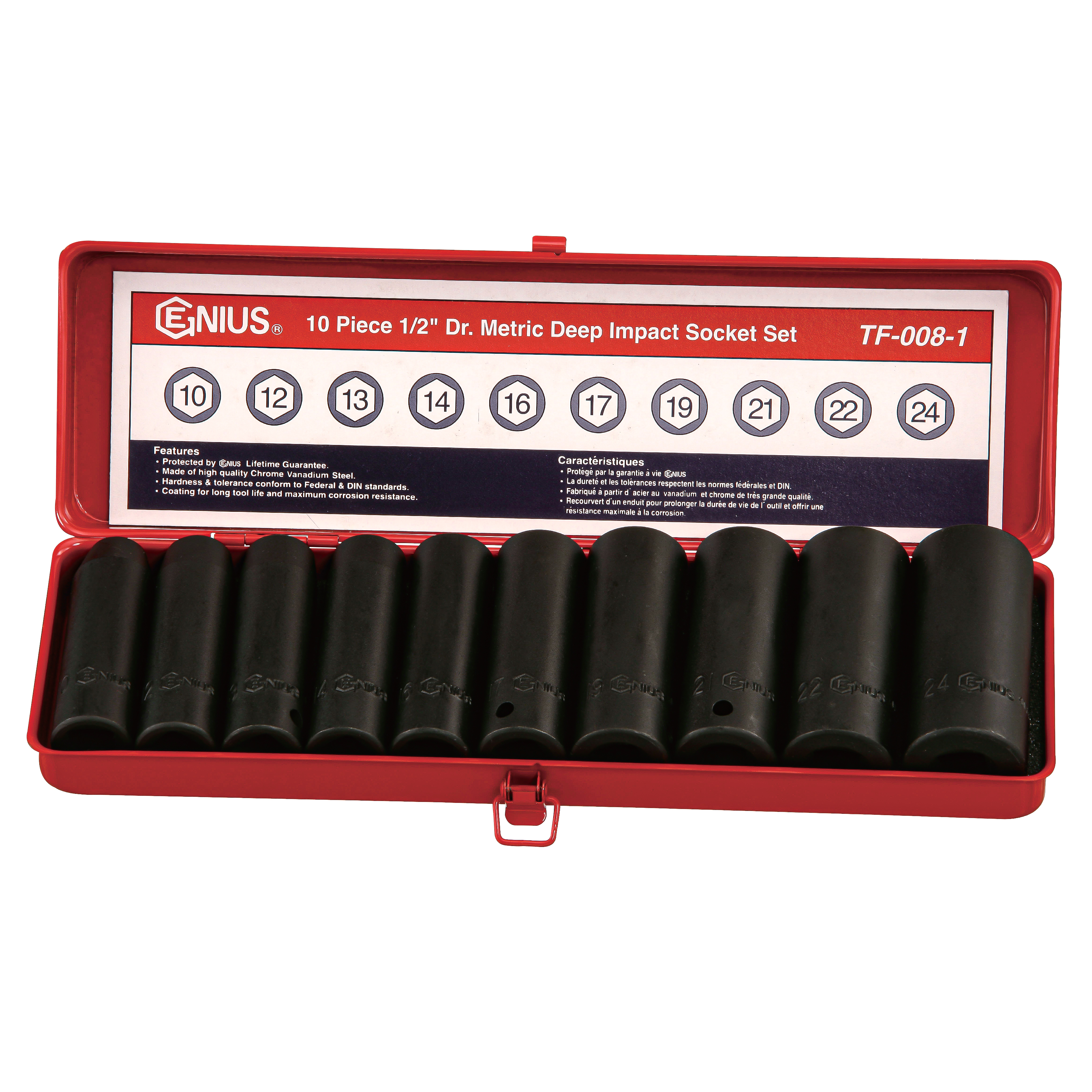 10PC 1/2" Dr. Metric Deep Impact Socket Set