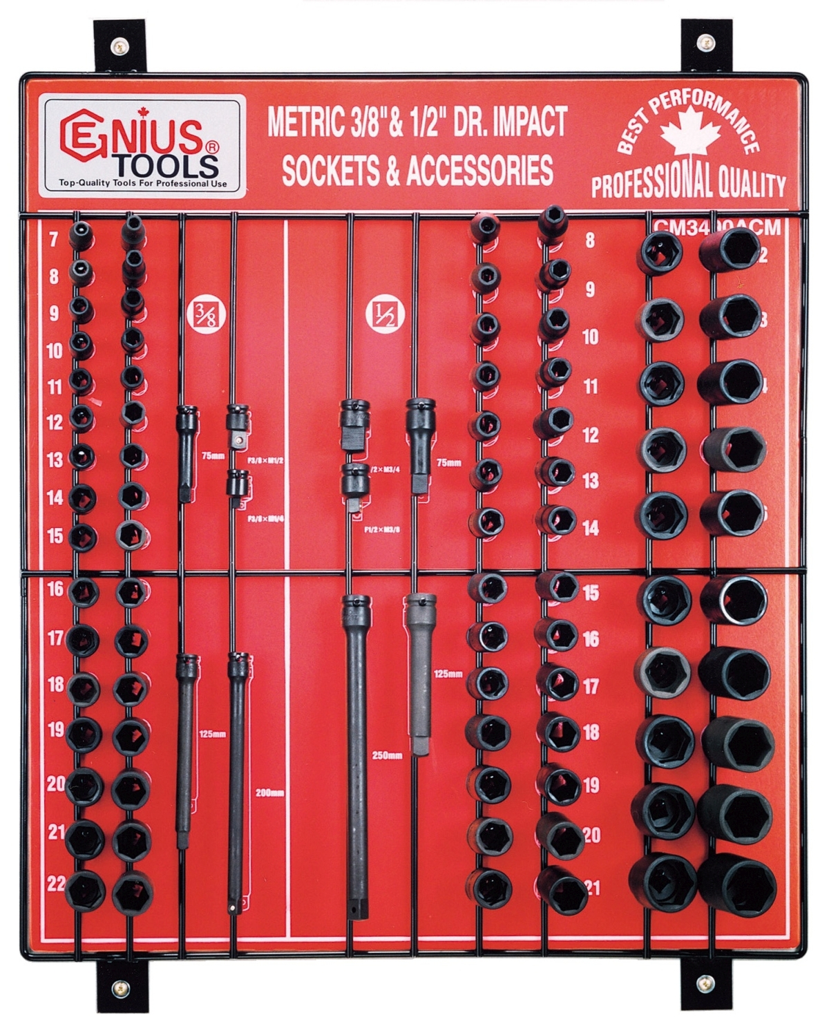 90PC 3/8 & 1/2" Dr. Impact Sockets Display Board