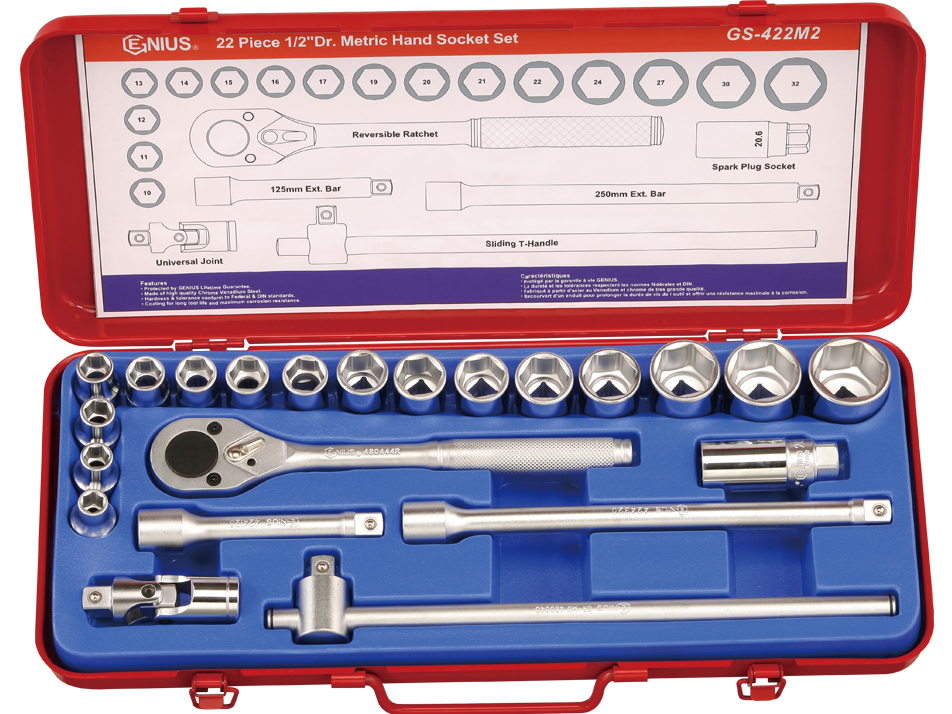 22PC 1/2" Dr. Metric Hand Socket Set