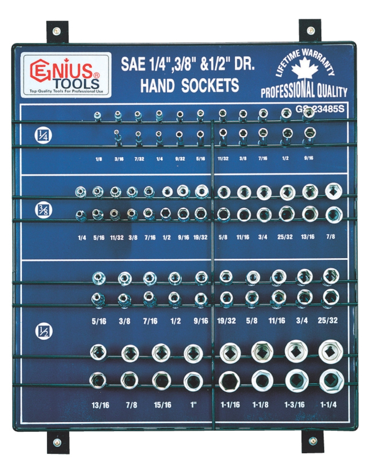 85PC 1/4,3/8 & 1/2" Dr. Sockets Display Board