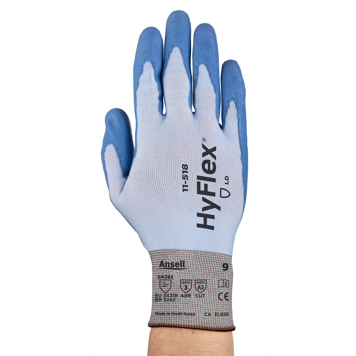 HYFLEX 11-518 LIGHT DUTY CUT RES GLOVES, SZ 8