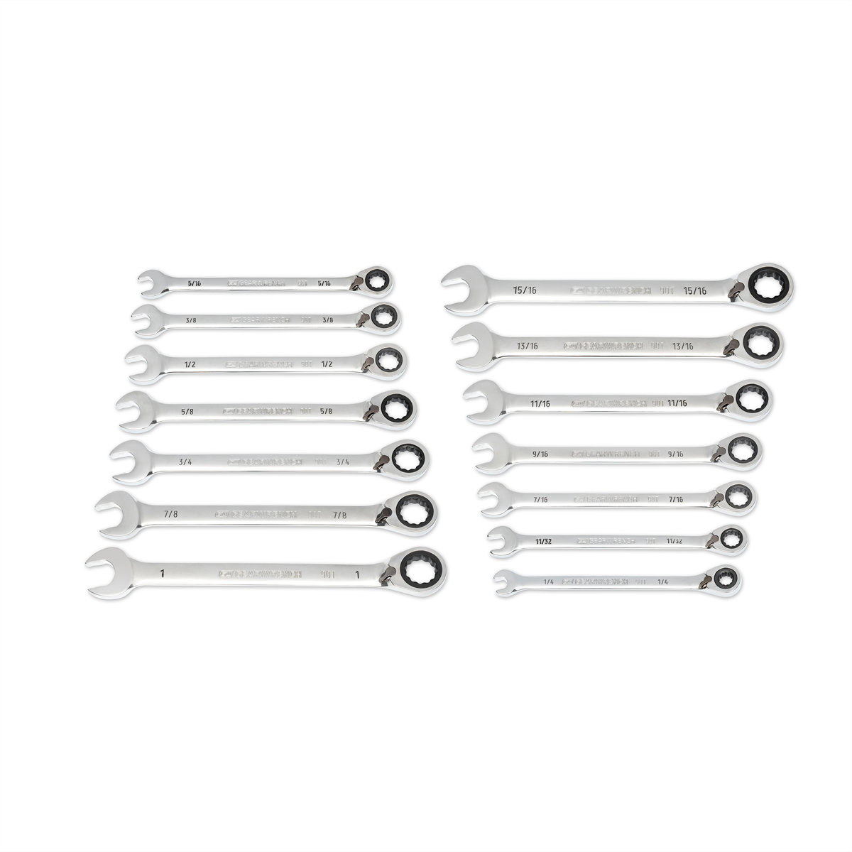 14 Pc. 90-Tooth 12 Point SAE Reversible Ratcheting Wrench Set