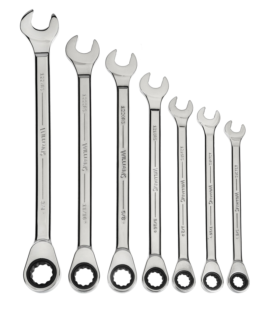 7 pc 12-Point SAE Standard Ratcheting Combination Wrench