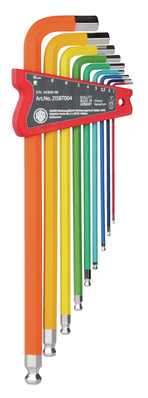 Long color-coded angle screwdrivers with ball head...