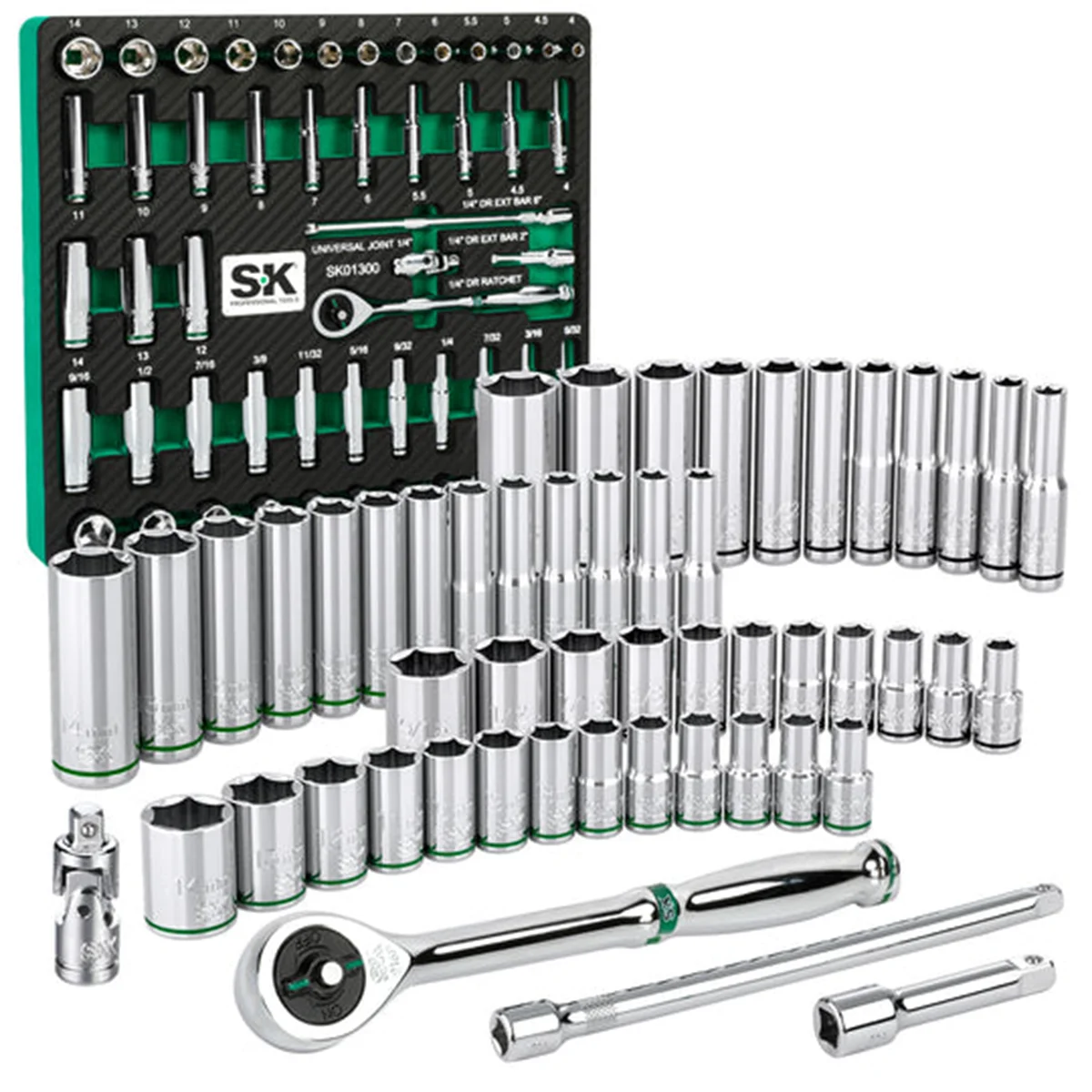 1/4" Drive, 52 Piece, 6 Point, Shallow & Deep, SAE... (image for) 1/4" Drive, 52 Piece, 6 Point, Shallow & Deep, SAE...