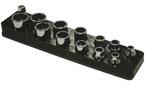 3/8 In Drive Shallow Socket Organizer w/ Magnetic Base - Black