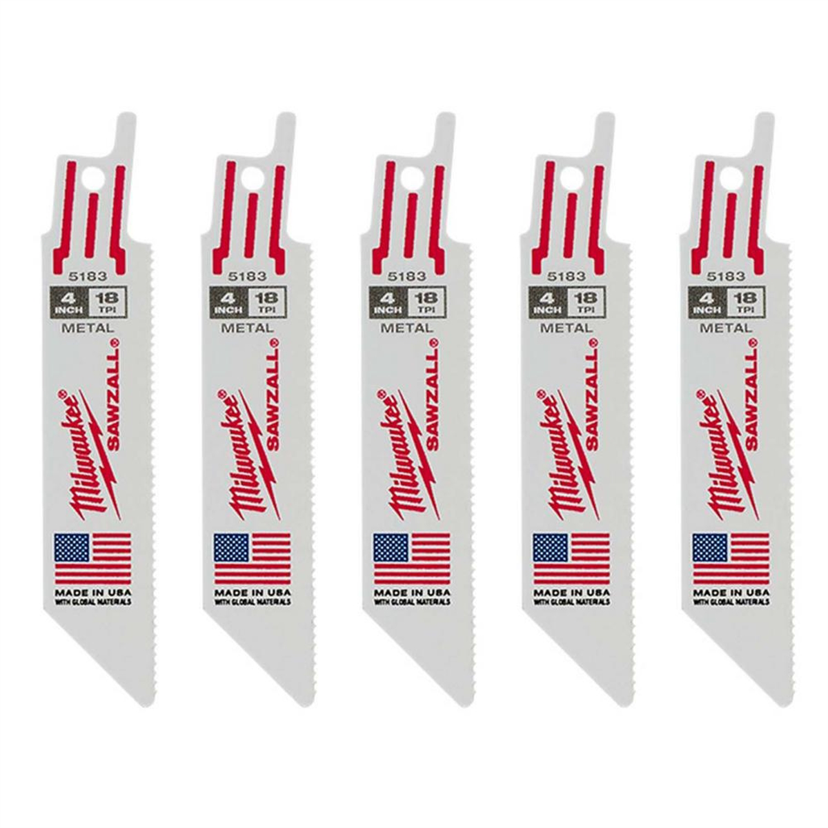 Sawzall Blades 4 In x 3/4 In Metal Cutting 18 TPI 5/Pk