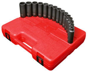 1/2 In Dr 12-Pt Deep Metric Impact Socket Set - 15-Pc