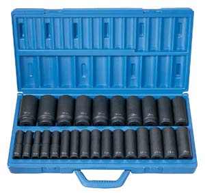 1/2 In Dr 6-Pt Metric Deep Length Impact Socket Set - 26-Pc