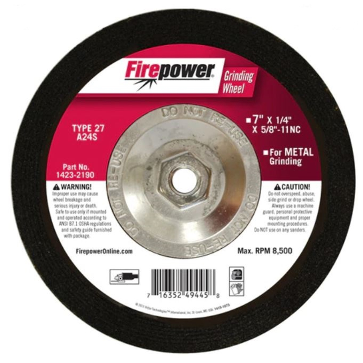 Depressed Center Grinding Wheels - 11NC Type 27 -