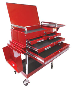 Deluxe Service Cart - Red With Locking Top, 4 Drawers & Storage