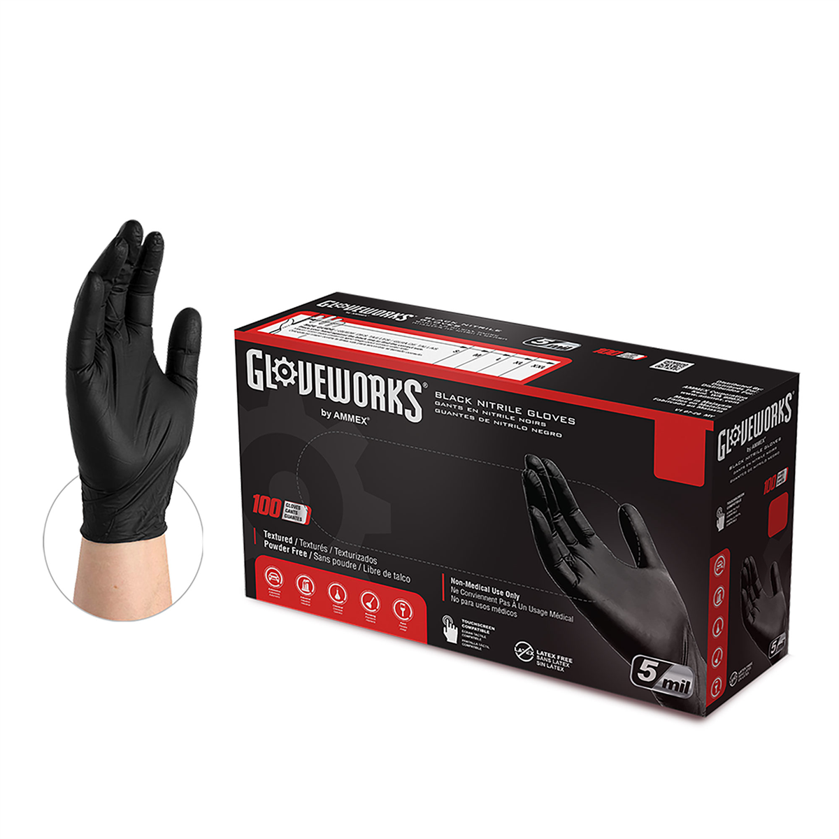 GlovePlus Black Nitrile PF Ind Gloves, Small